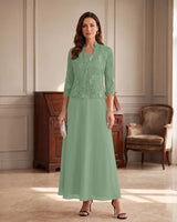 Two‑Piece Chiffon Mother of the Bride Dress with Lace Applique