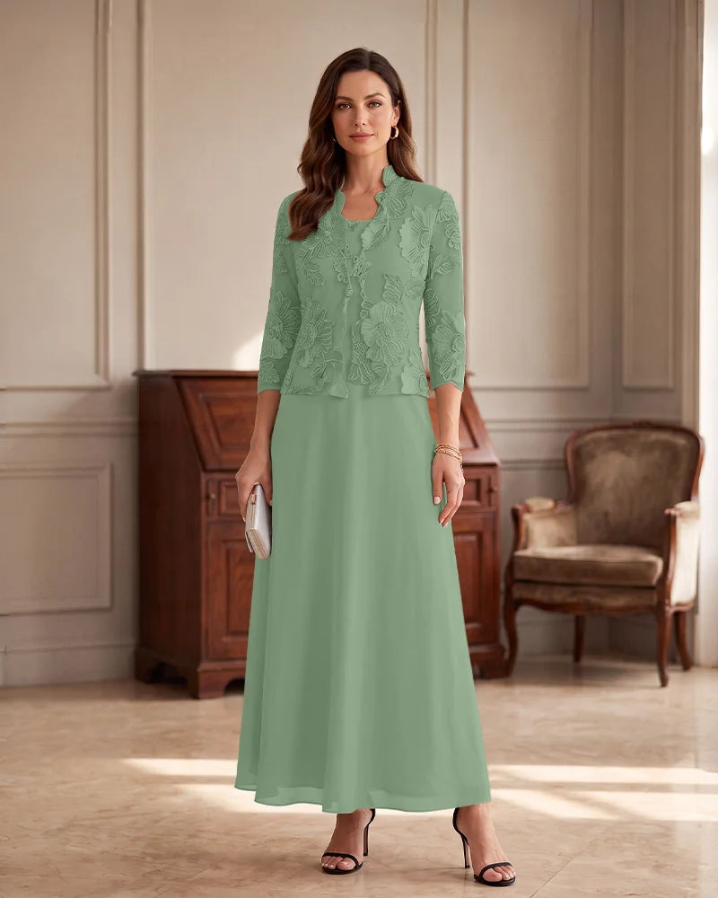 Two‑Piece Chiffon Mother of the Bride Dress with Lace Applique