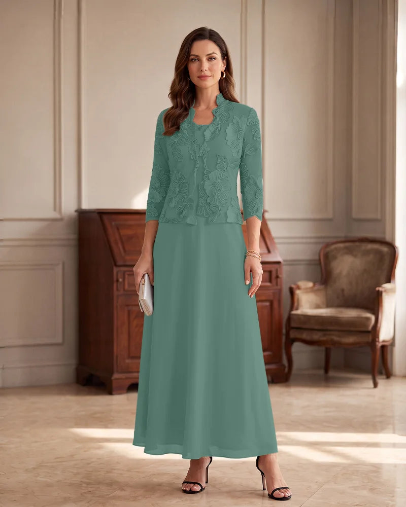 Two‑Piece Chiffon Mother of the Bride Dress with Lace Applique