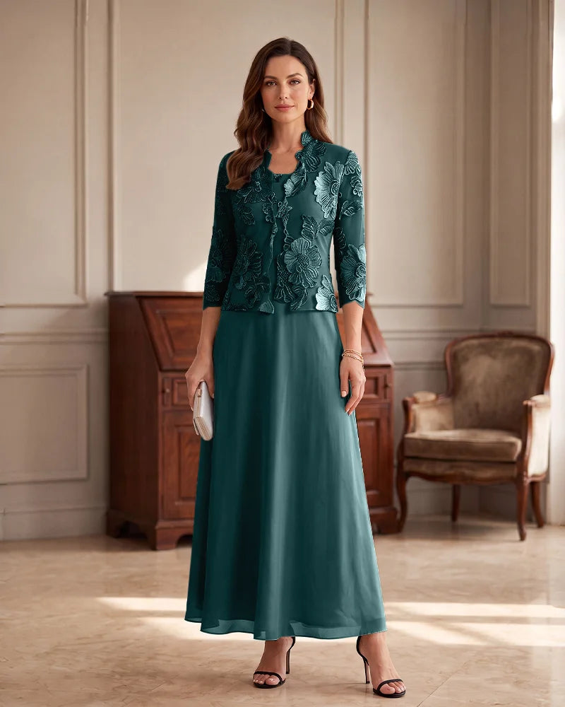 Two‑Piece Chiffon Mother of the Bride Dress with Lace Applique