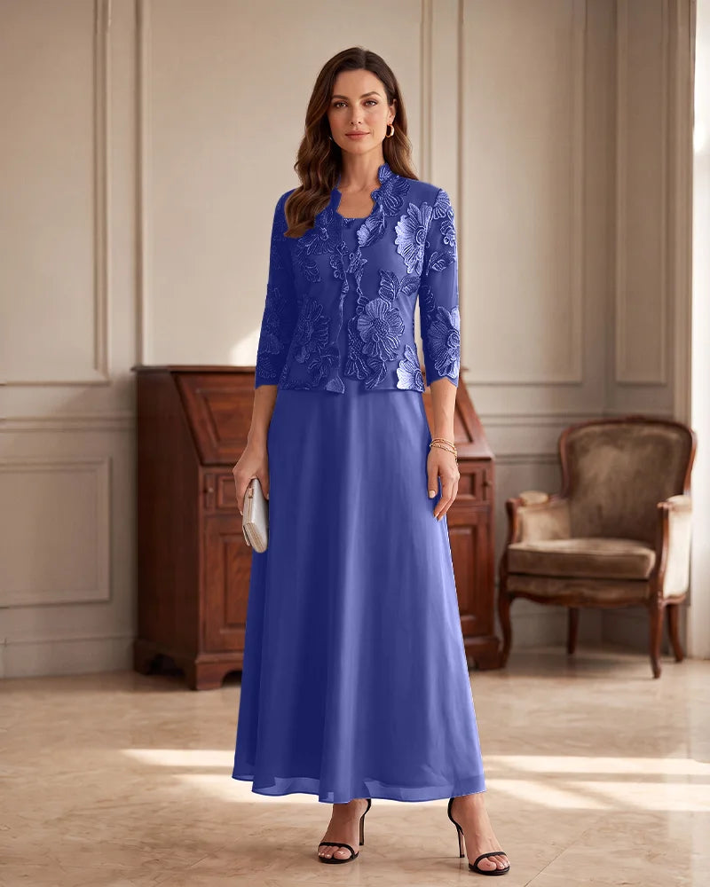 Two‑Piece Chiffon Mother of the Bride Dress with Lace Applique