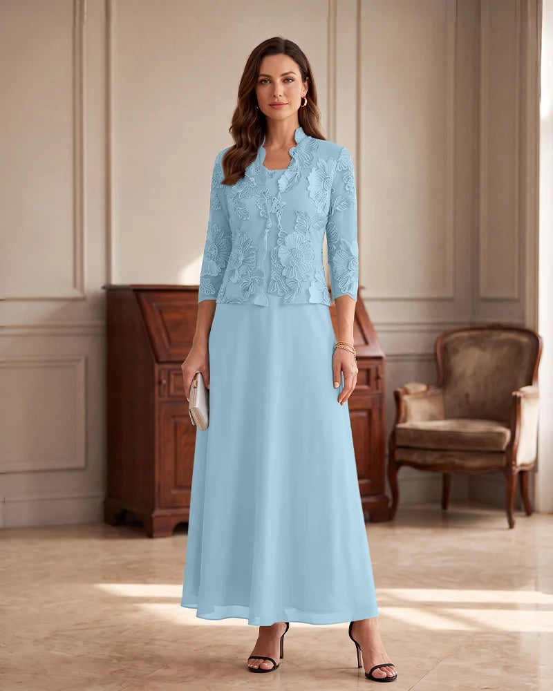 Two‑Piece Chiffon Mother of the Bride Dress with Lace Applique