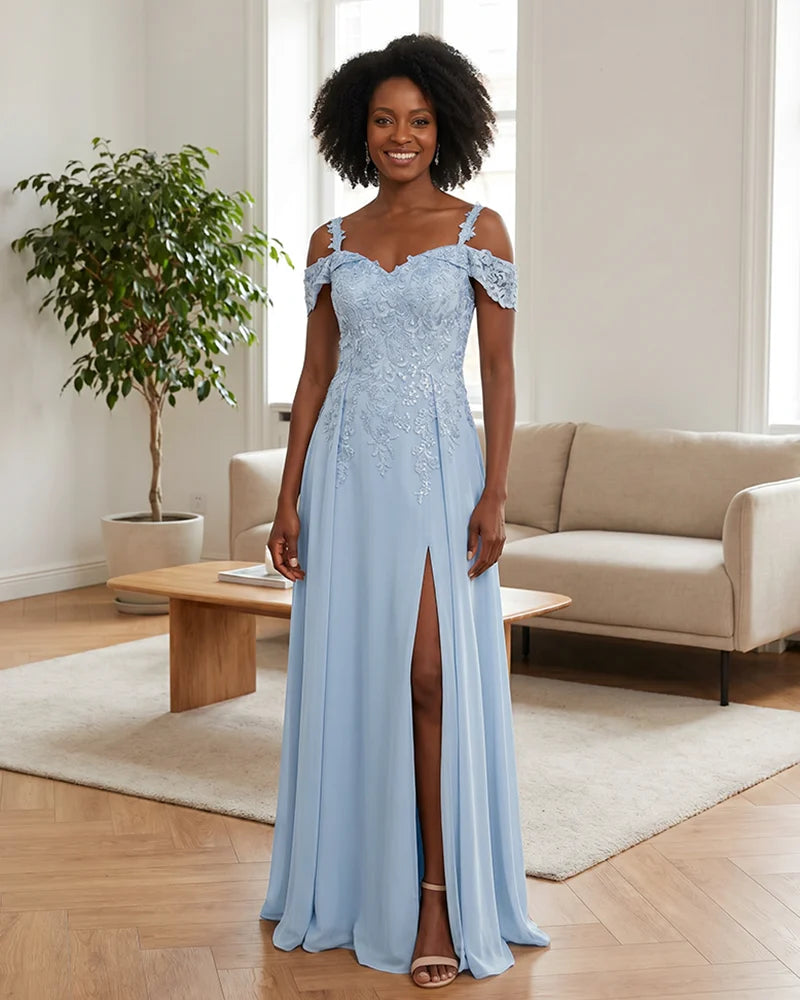 Sequin Lace Off-the-Shoulder Mother of the Bride Dress