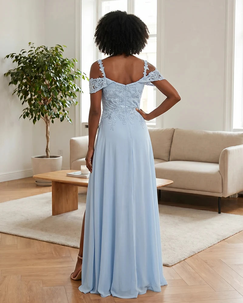 Sequin Lace Off-the-Shoulder Mother of the Bride Dress