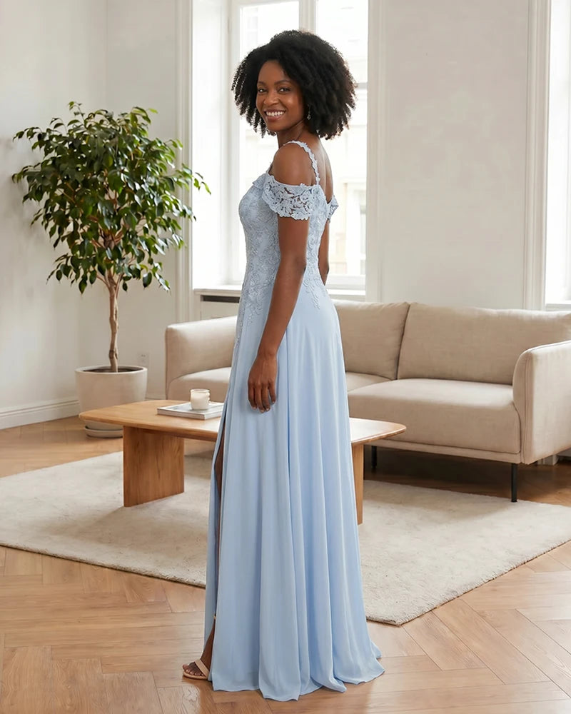 Sequin Lace Off-the-Shoulder Mother of the Bride Dress