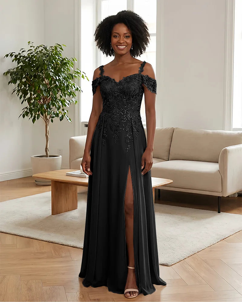 Sequin Lace Off-the-Shoulder Mother of the Bride Dress