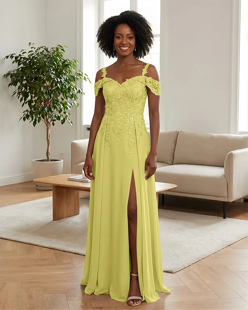 Sequin Lace Off-the-Shoulder Mother of the Bride Dress