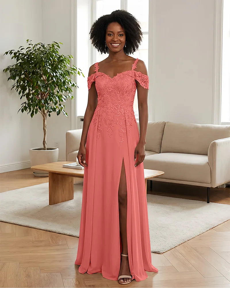 Sequin Lace Off-the-Shoulder Mother of the Bride Dress