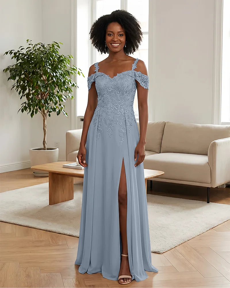 Sequin Lace Off-the-Shoulder Mother of the Bride Dress