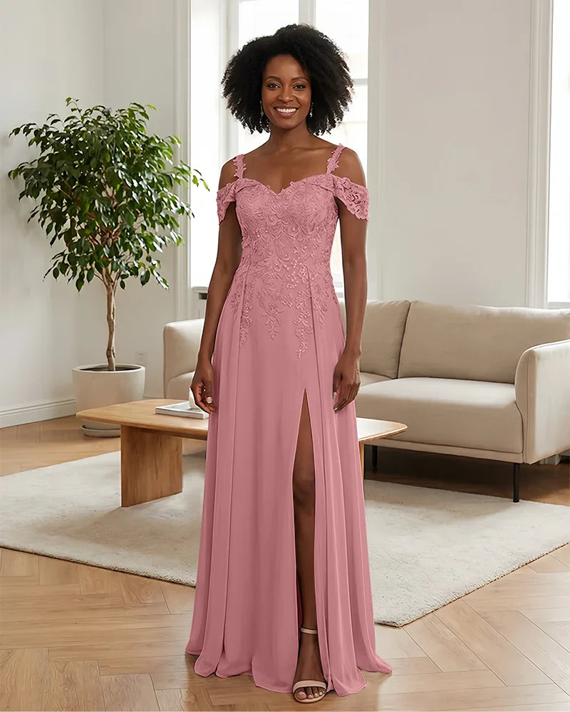 Sequin Lace Off-the-Shoulder Mother of the Bride Dress