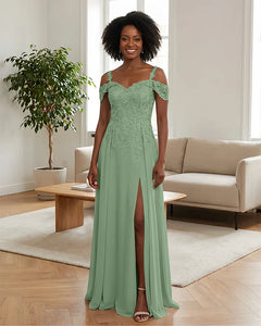 Sequin Lace Off-the-Shoulder Mother of the Bride Dress