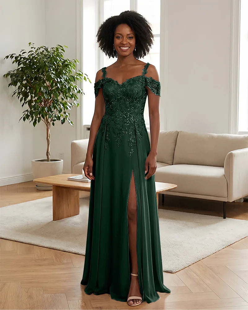 Sequin Lace Off-the-Shoulder Mother of the Bride Dress
