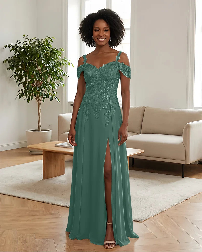 Sequin Lace Off-the-Shoulder Mother of the Bride Dress