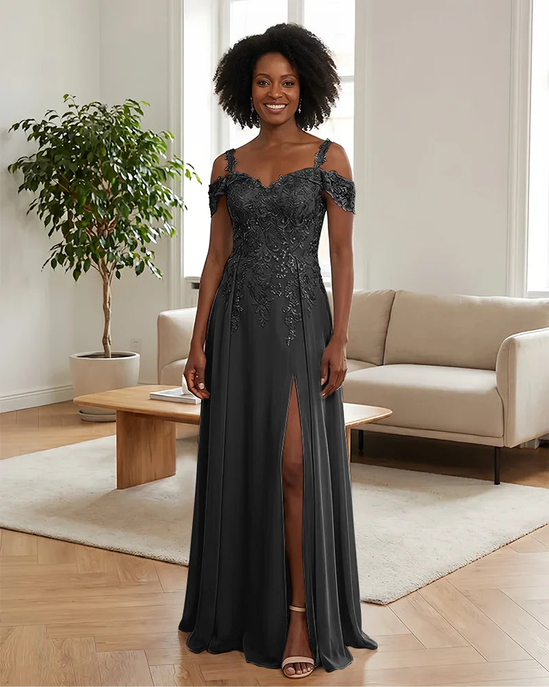 Sequin Lace Off-the-Shoulder Mother of the Bride Dress