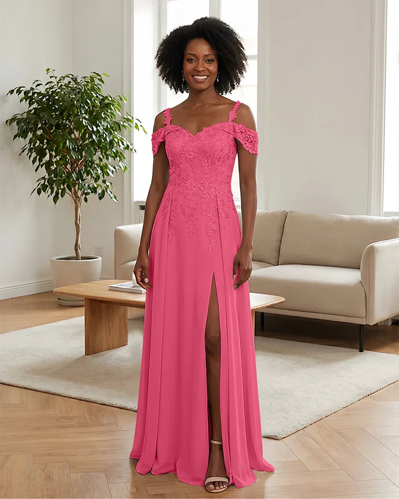 Sequin Lace Off-the-Shoulder Mother of the Bride Dress