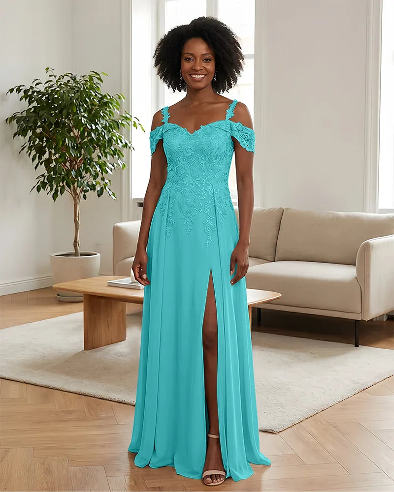 Sequin Lace Off-the-Shoulder Mother of the Bride Dress