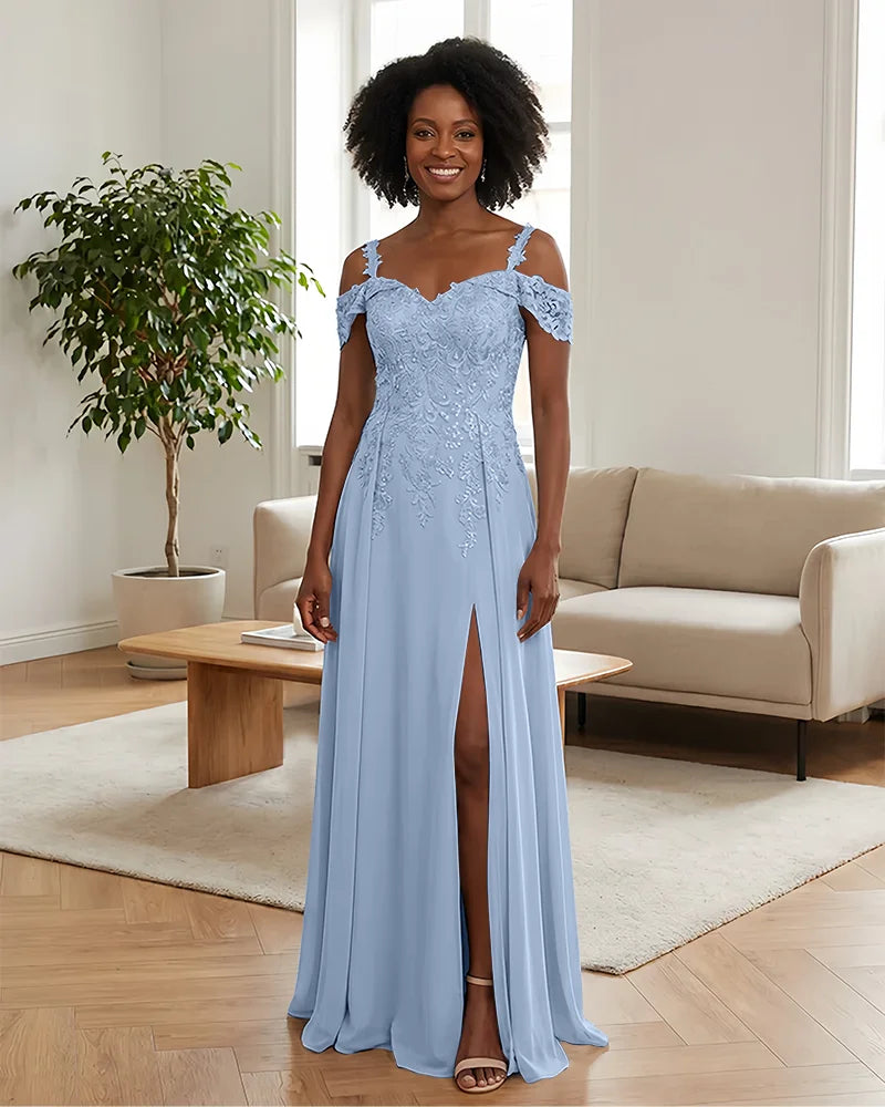 Sequin Lace Off-the-Shoulder Mother of the Bride Dress