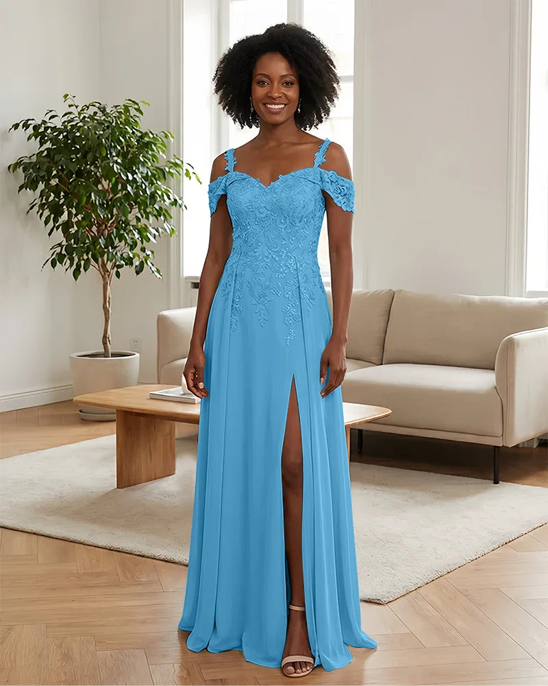 Sequin Lace Off-the-Shoulder Mother of the Bride Dress