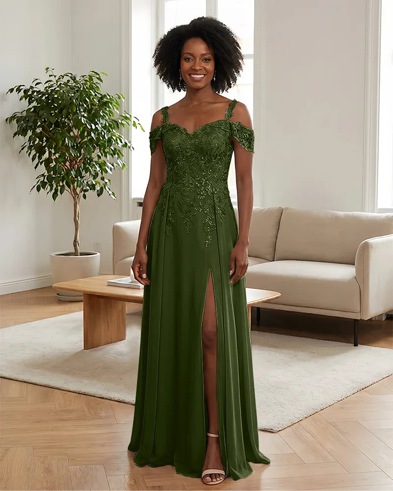 Sequin Lace Off-the-Shoulder Mother of the Bride Dress