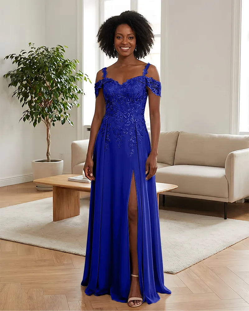 Sequin Lace Off-the-Shoulder Mother of the Bride Dress