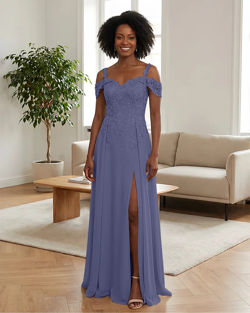 Sequin Lace Off-the-Shoulder Mother of the Bride Dress