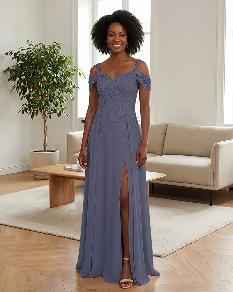 Sequin Lace Off-the-Shoulder Mother of the Bride Dress
