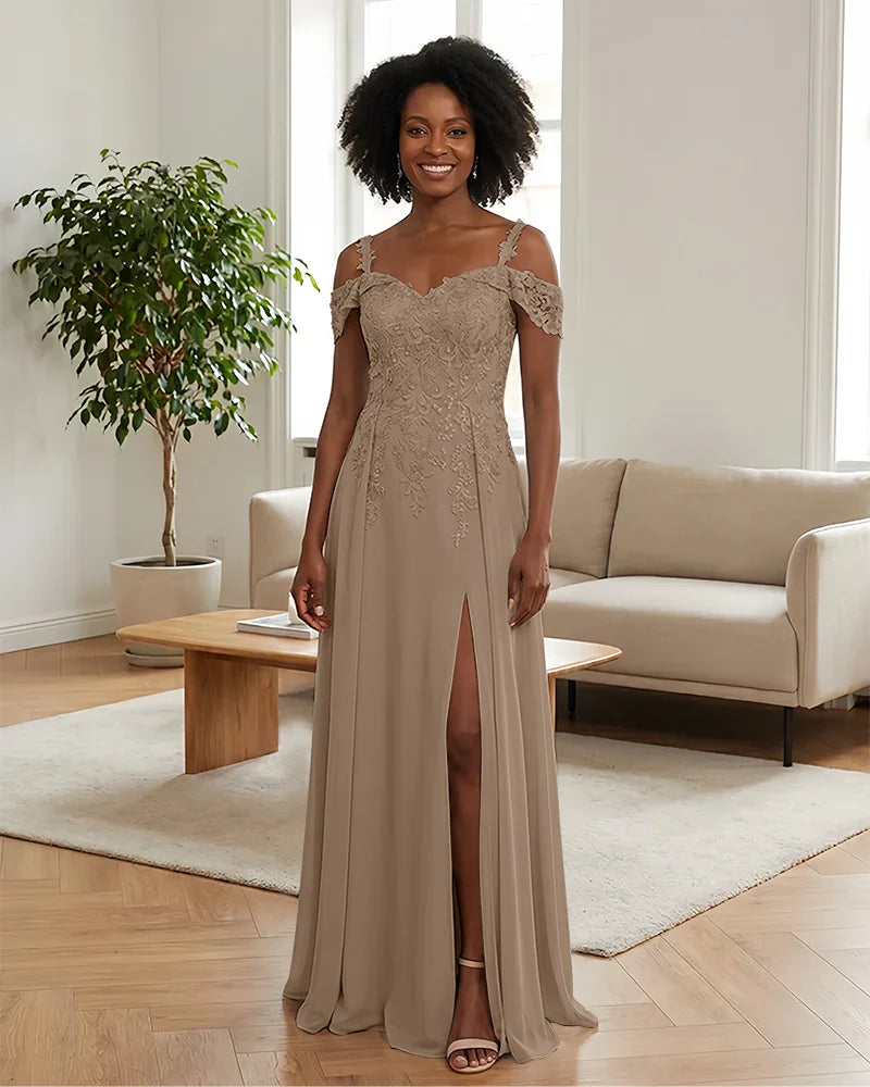 Sequin Lace Off-the-Shoulder Mother of the Bride Dress