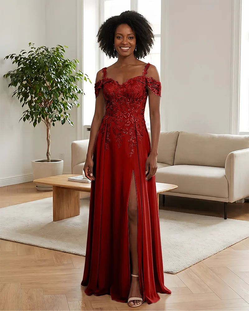Sequin Lace Off-the-Shoulder Mother of the Bride Dress