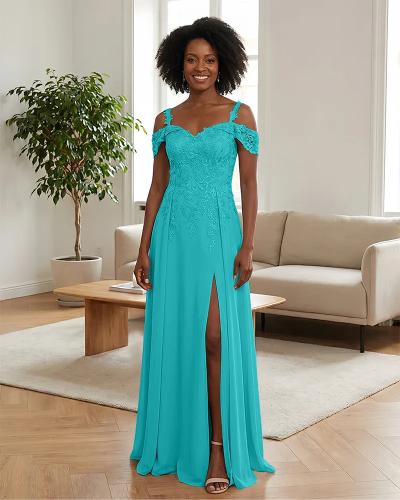 Sequin Lace Off-the-Shoulder Mother of the Bride Dress