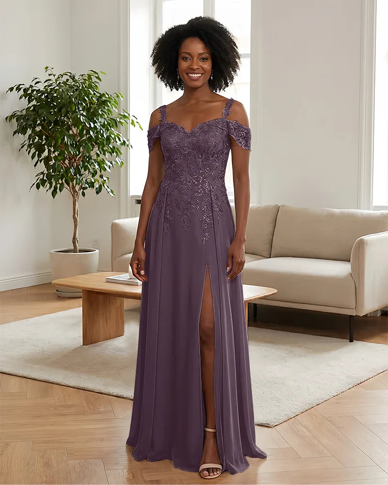 Sequin Lace Off-the-Shoulder Mother of the Bride Dress