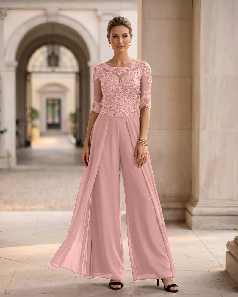 Lace Chiffon Half Sleeves Jumpsuit Mother of the Bride Dress