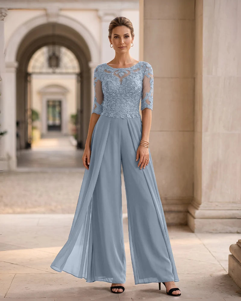 Lace Chiffon Half Sleeves Jumpsuit Mother of the Bride Dress