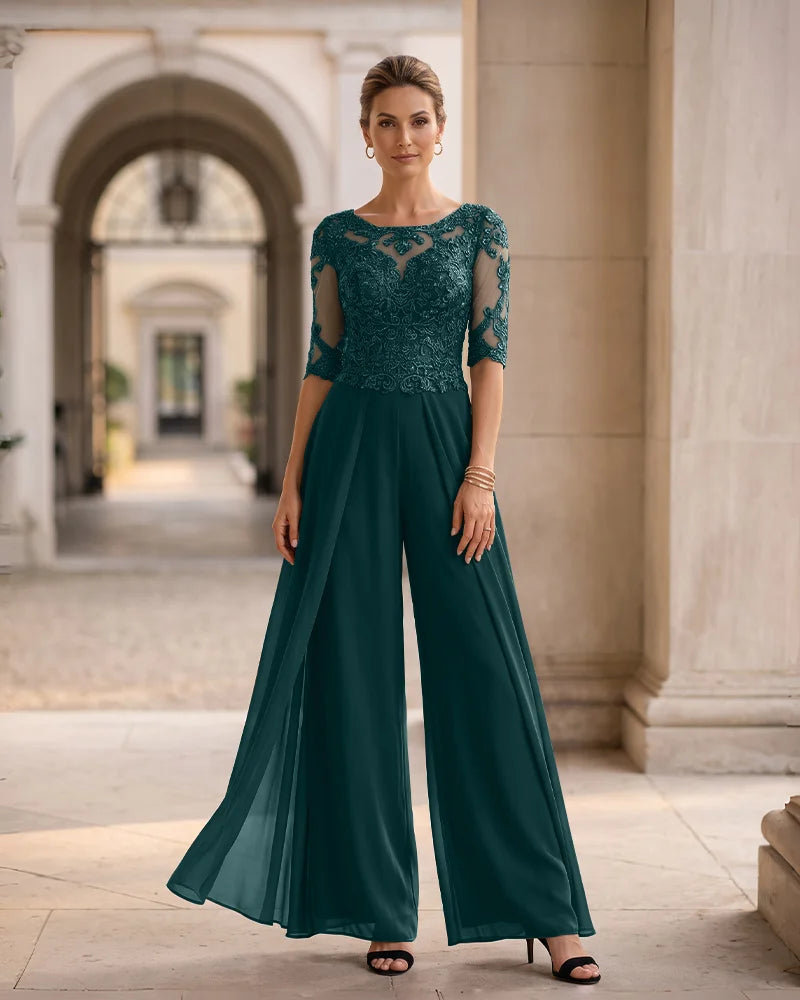 Lace Chiffon Half Sleeves Jumpsuit Mother of the Bride Dress