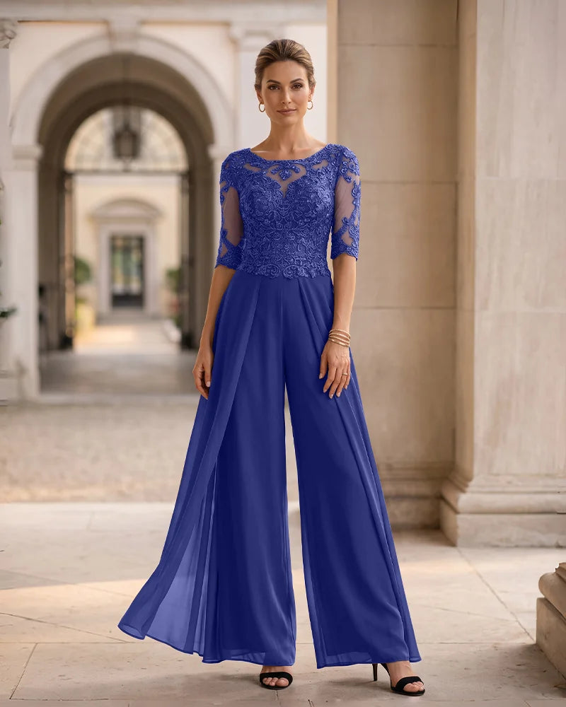 Lace Chiffon Half Sleeves Jumpsuit Mother of the Bride Dress