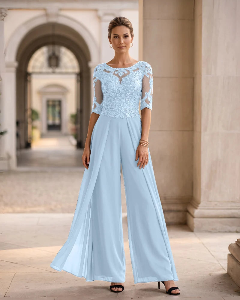 Lace Chiffon Half Sleeves Jumpsuit Mother of the Bride Dress