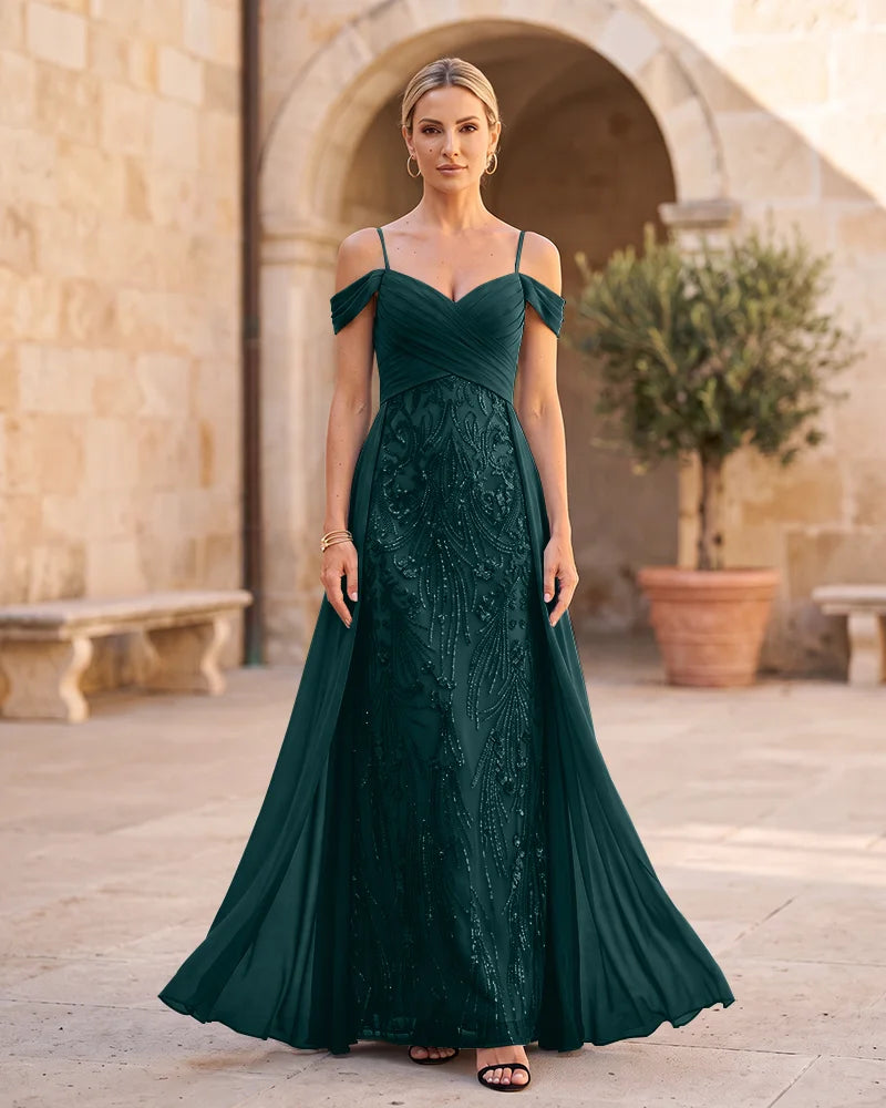 Off The Shoulder Chiffon Mother of the Bride Dress with Sequin