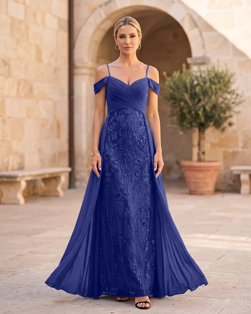 Off The Shoulder Chiffon Mother of the Bride Dress with Sequin