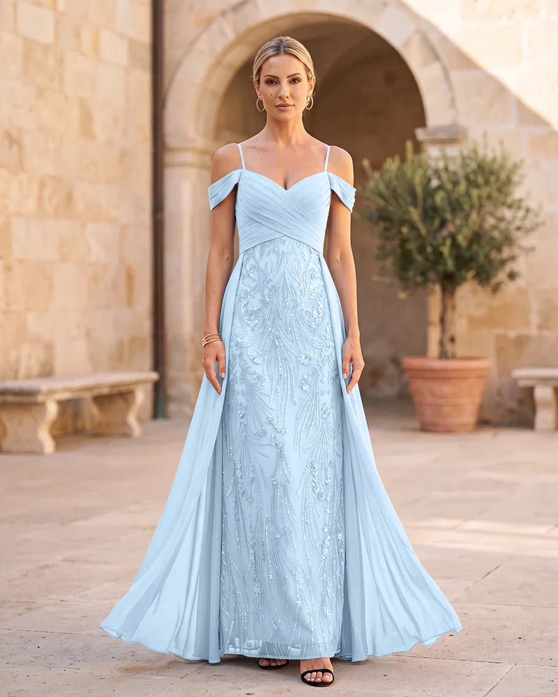 Off The Shoulder Chiffon Mother of the Bride Dress with Sequin