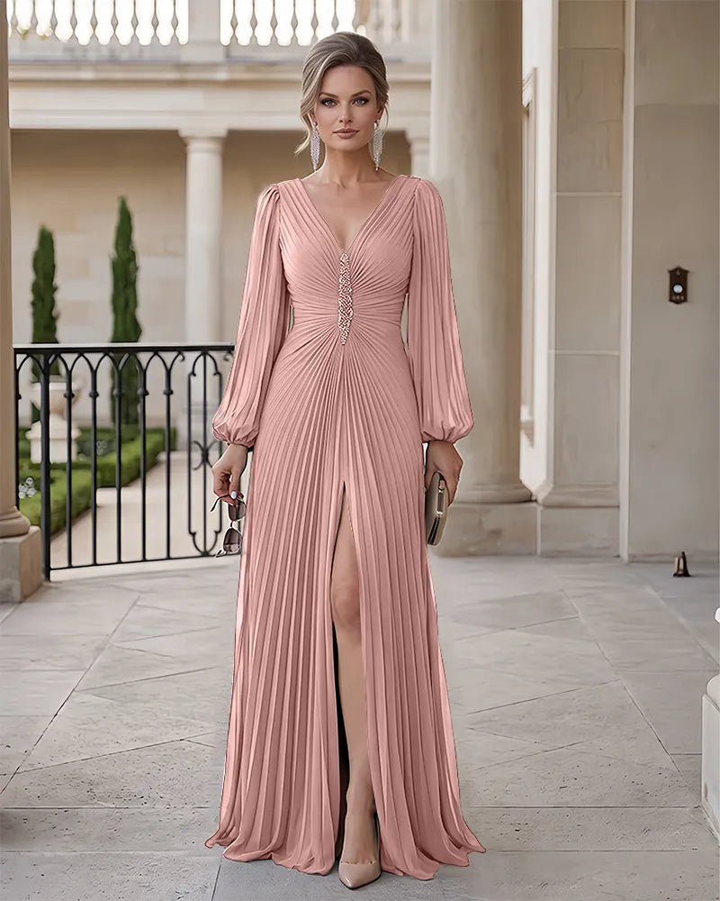 Front Beaded Ruched Floor Length Mother of the Bride Dress