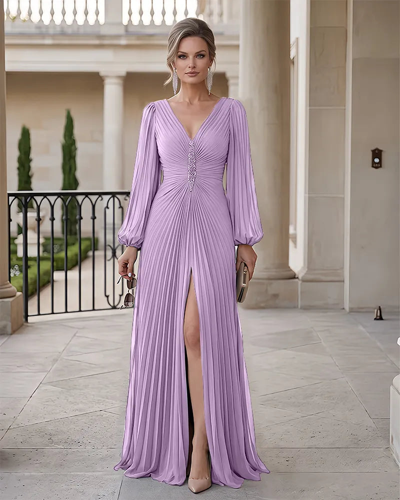 Front Beaded Ruched Floor Length Mother of the Bride Dress