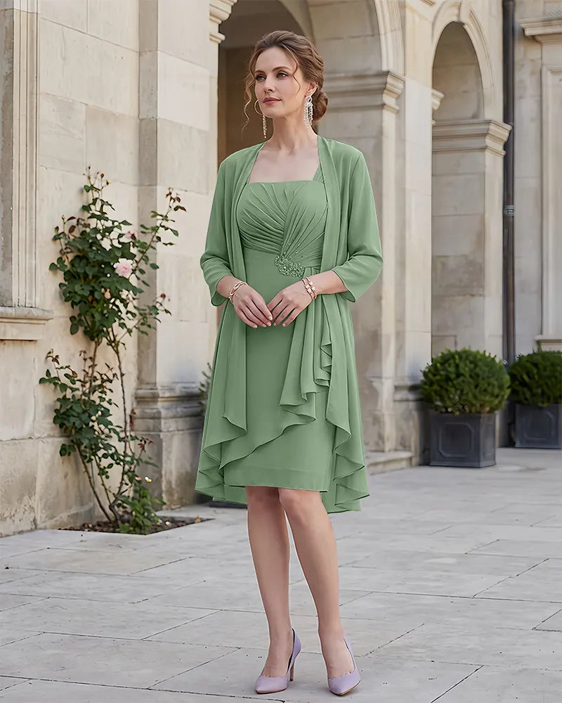 Chiffon Mother of Bride 2 Piece Dress With 3/4 Sleeve Jacket