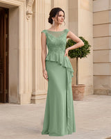 Lace Chiffon Mermaid Mother of Bride Dress With Boat Neck