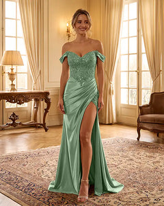 Sweetheart Sequin Corset Satin Slit Formal Maxi Gown