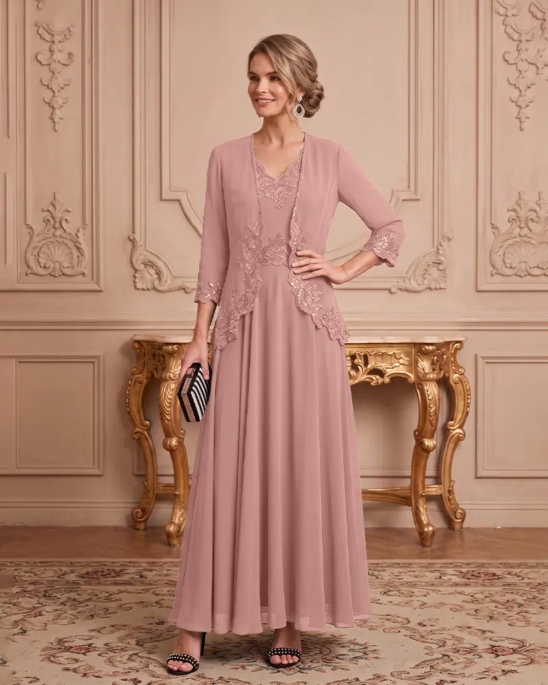 Two Piece Mother of the Bride Dress with 3/4 Sleeve Jacket