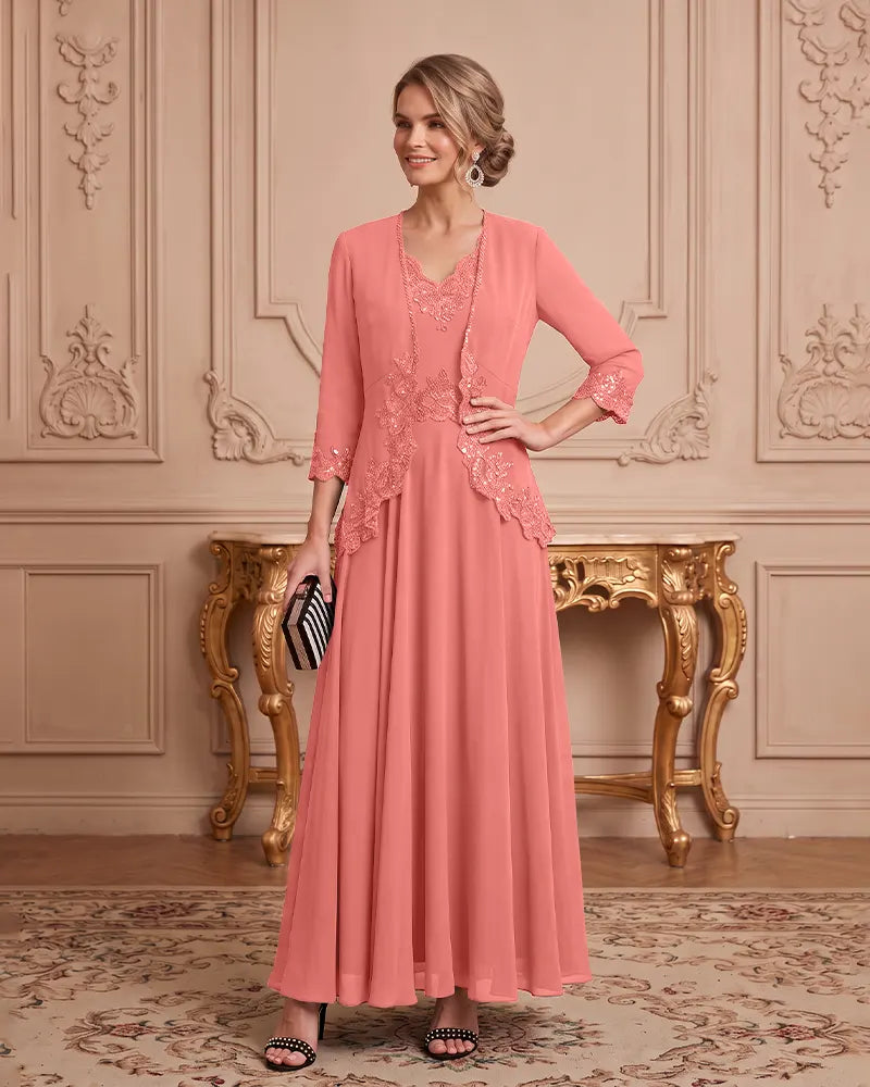 Two Piece Mother of the Bride Dress with 3/4 Sleeve Jacket