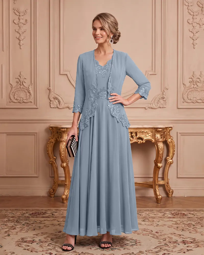 Two Piece Mother of the Bride Dress with 3/4 Sleeve Jacket