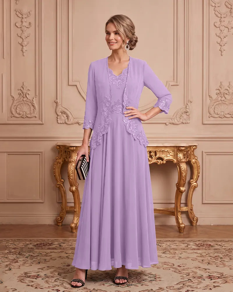 Two Piece Mother of the Bride Dress with 3/4 Sleeve Jacket