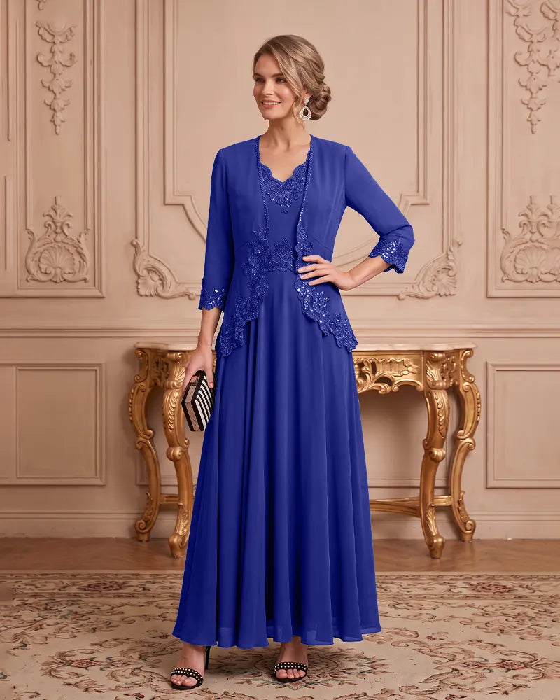 Two Piece Mother of the Bride Dress with 3/4 Sleeve Jacket