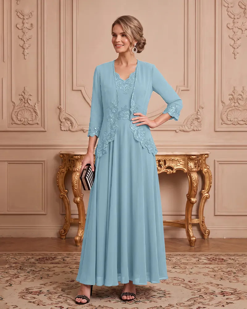 Two Piece Mother of the Bride Dress with 3/4 Sleeve Jacket