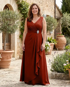 Draped-Ruched-Plus-Size-Mother-of-the-Bride-Dress-with-V-Neck-Burnt-Orange-1